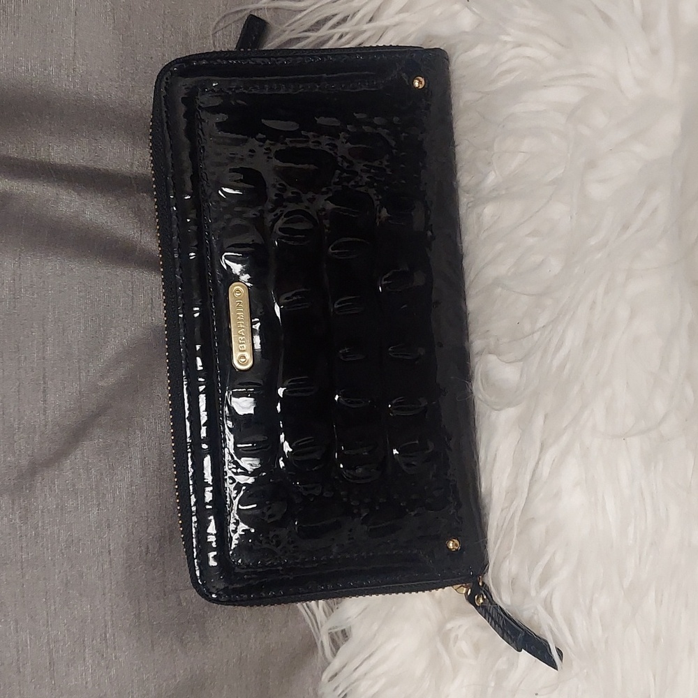 BRAHMIN Patent Black Croc-Embossed Wallet